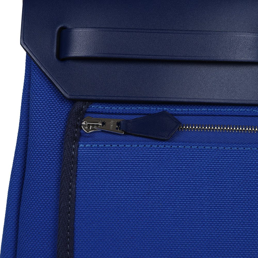 Hermes Herbag Zip PM 31 Bleu Bill Toile Militaire Canvas and Bleu Saphir Vache Hunter Palladium Hardware - Image 10