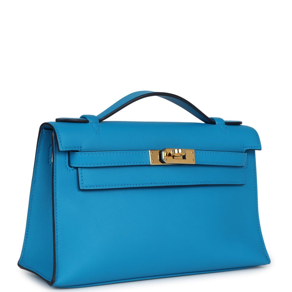 Pre-owned Hermes Kelly Pochette Bleu Frida Swift Gold Hardware - Image 2