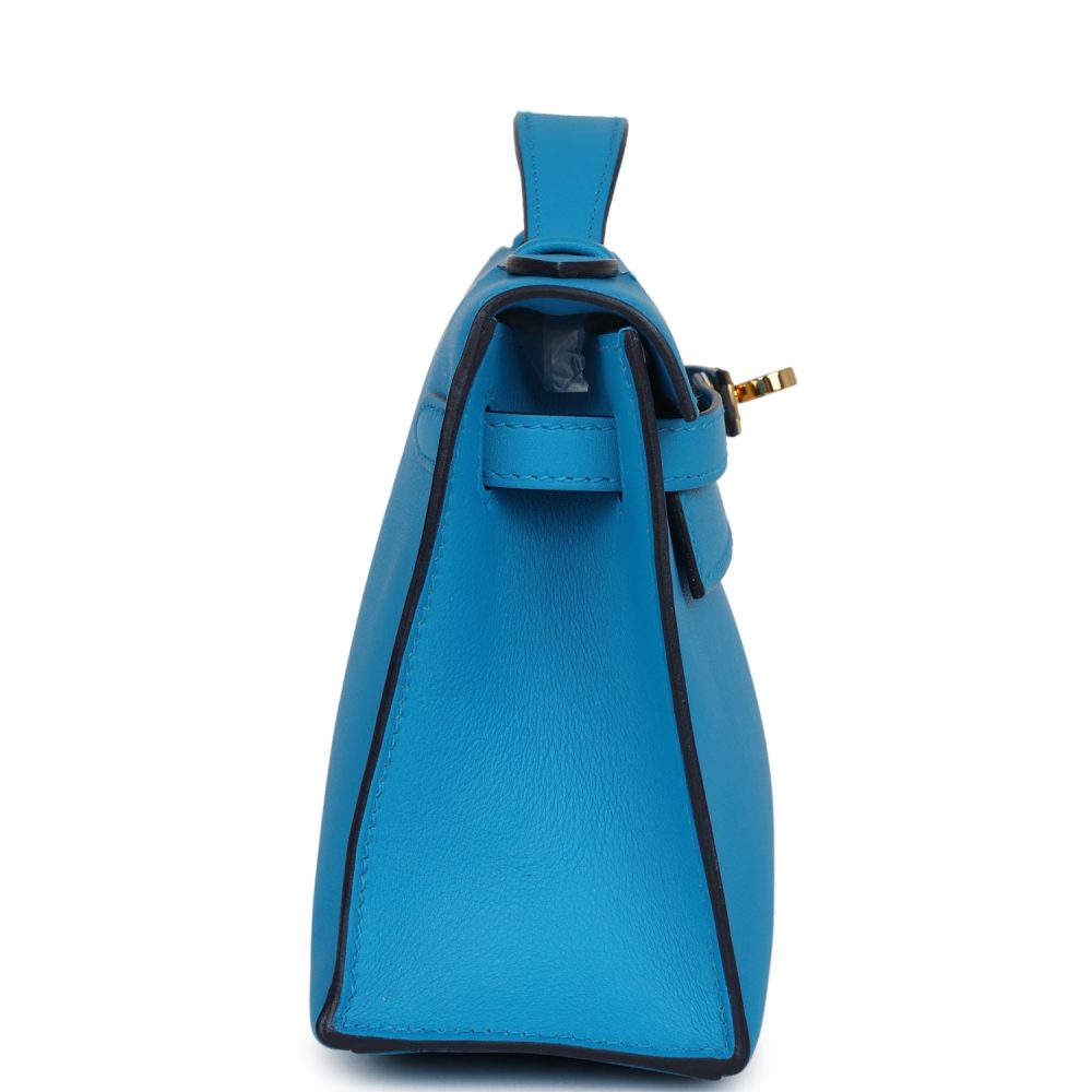 Pre-owned Hermes Kelly Pochette Bleu Frida Swift Gold Hardware - Image 3