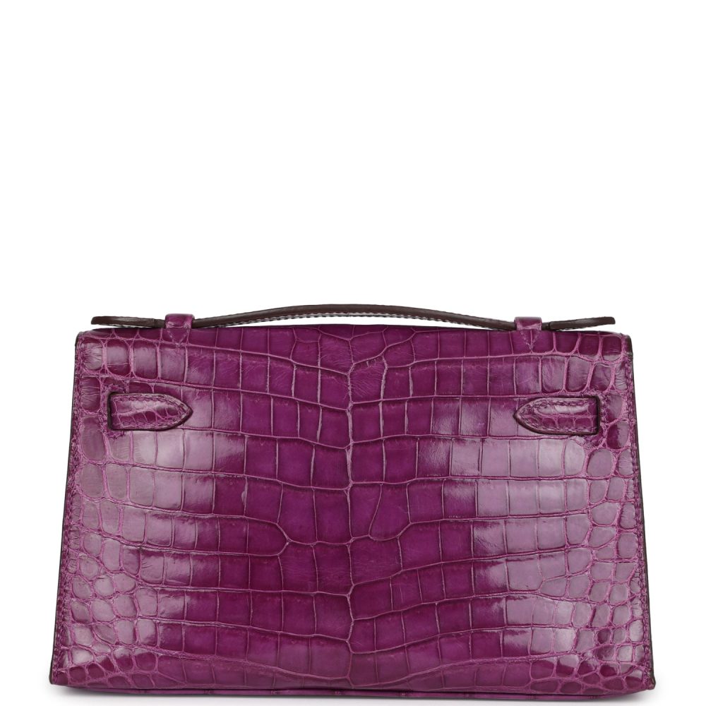 Pre-owned Hermes Kelly Pochette Violet Shiny Niloticus Crocodile Palladium Hardware - Image 4
