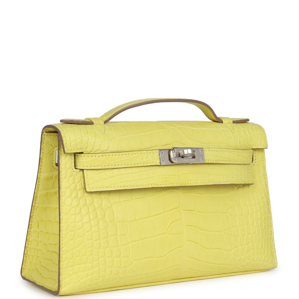 Hermes Kelly Pochette Lime Matte Alligator Palladium Hardware - Image 2