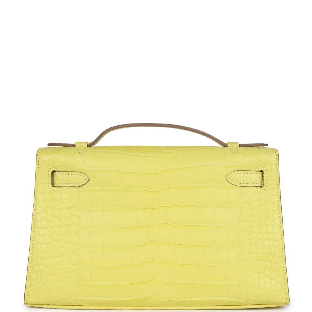 Hermes Kelly Pochette Lime Matte Alligator Palladium Hardware - Image 4