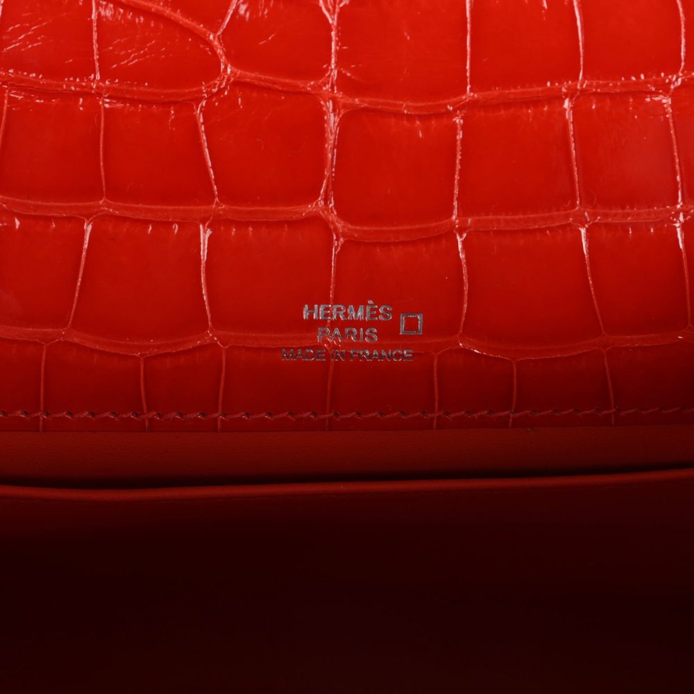 Hermes Kelly Pochette Orange Poppy Shiny Alligator Palladium Hardware - Image 7