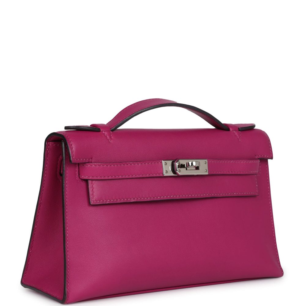 Pre-owned Hermes Kelly Pochette Rose Pourpre Swift Palladium Hardware - Image 2