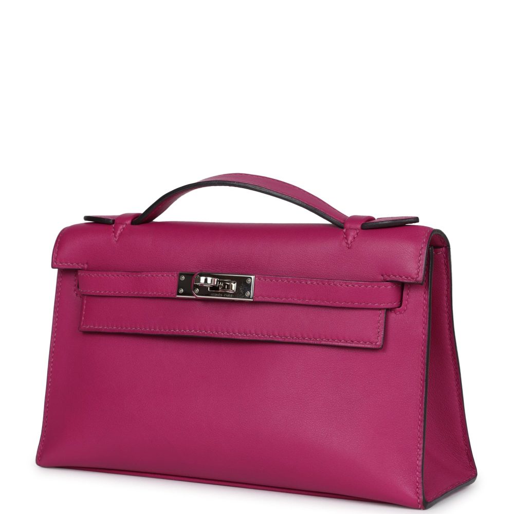 Pre-owned Hermes Kelly Pochette Rose Pourpre Swift Palladium Hardware - Image 5