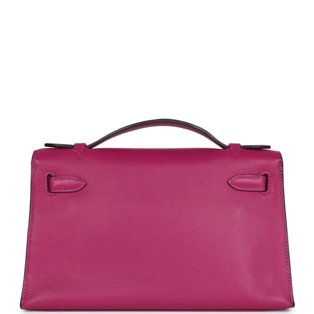 Pre-owned Hermes Kelly Pochette Rose Pourpre Swift Palladium Hardware - Image 4