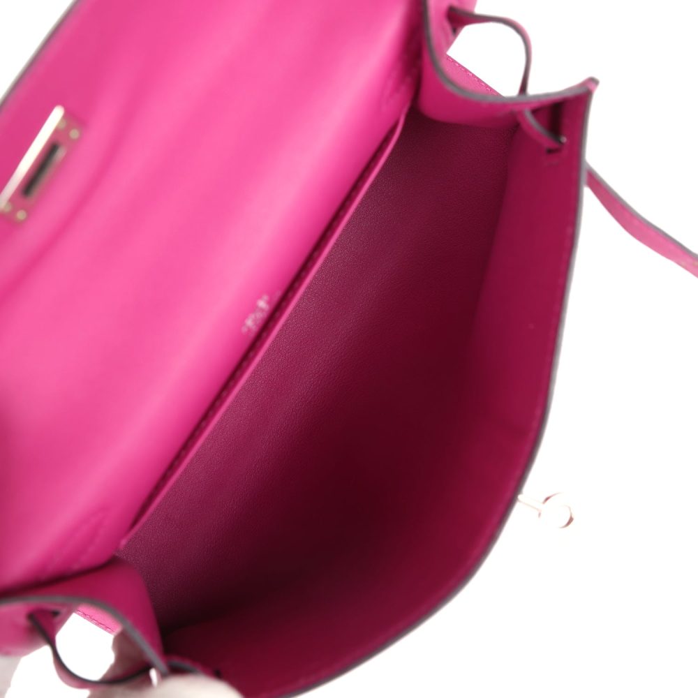 Pre-owned Hermes Kelly Pochette Rose Pourpre Swift Palladium Hardware - Image 8