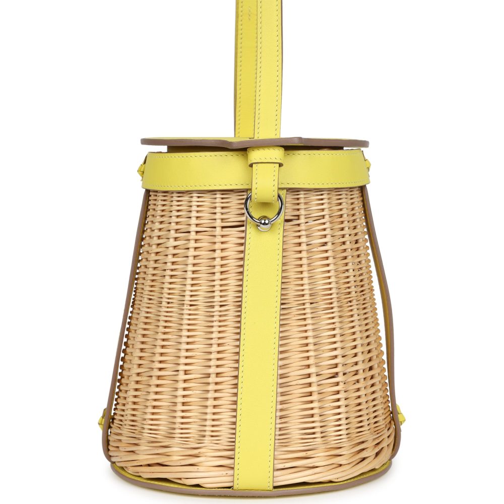 Hermes Farming Picnic Bag Lime Swift and Naturel Osier Wicker Palladium Hardware - Image 4