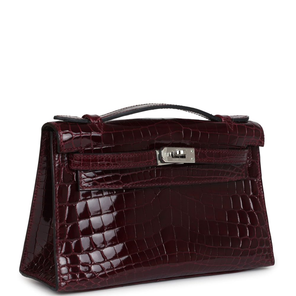 Hermes Kelly Pochette Bordeaux Shiny Niloticus Crocodile Palladium Hardware - Image 2