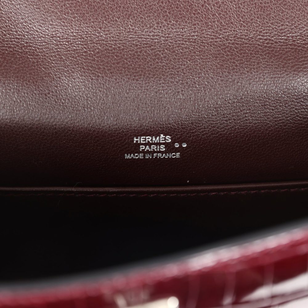 Hermes Kelly Pochette Bordeaux Shiny Niloticus Crocodile Palladium Hardware - Image 8