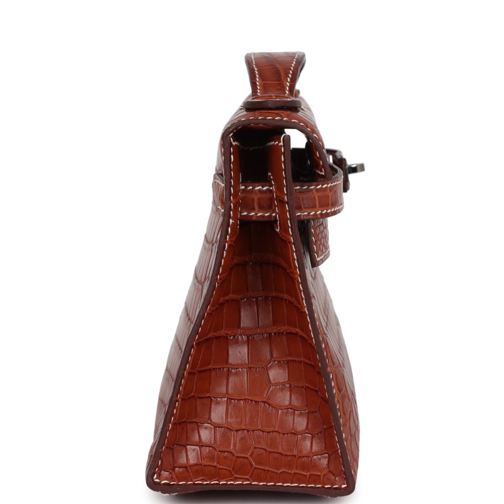 Pre-owned Hermes Kelly Pochette Fauve Matte Niloticus Crocodile Ruthenium Hardware - Image 3