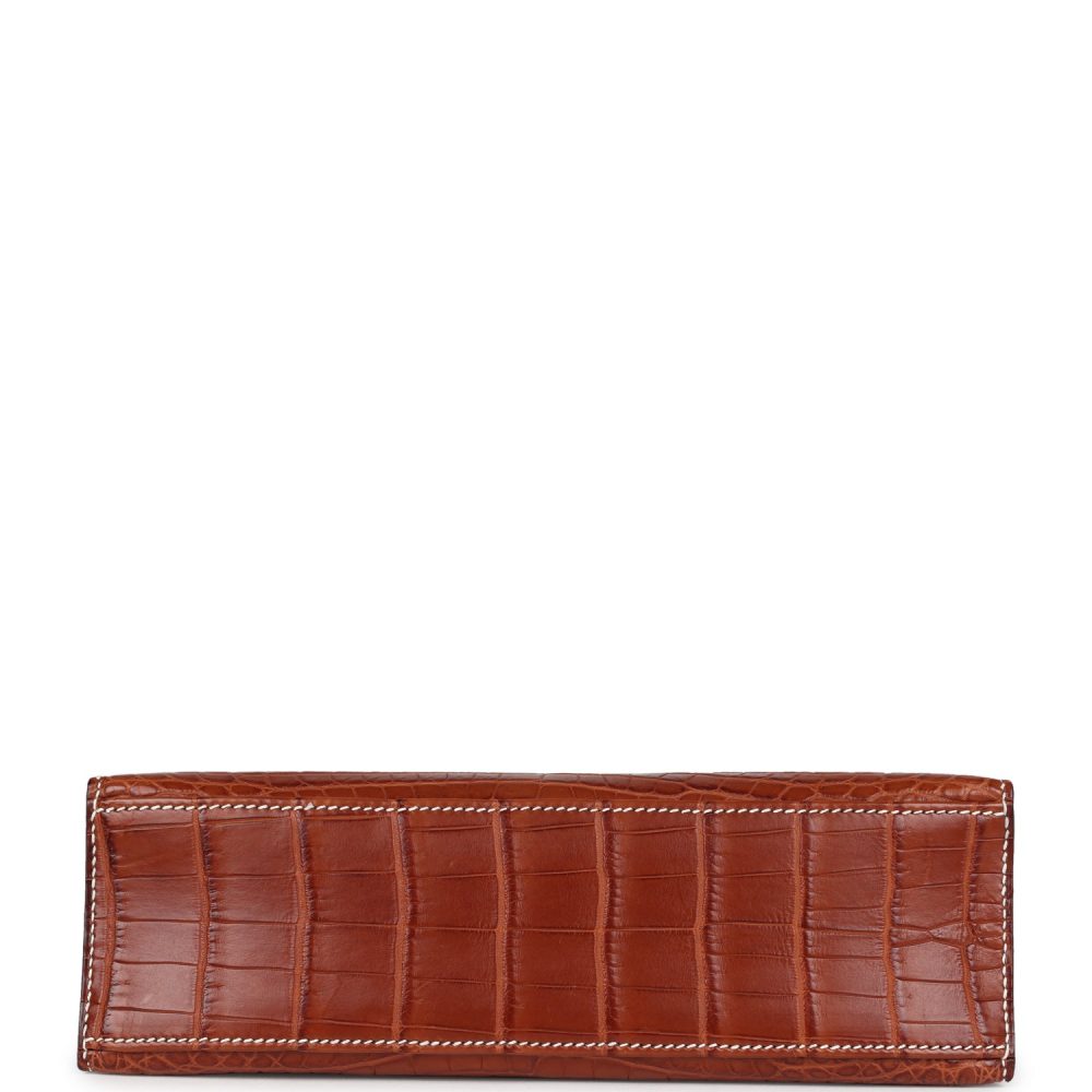 Pre-owned Hermes Kelly Pochette Fauve Matte Niloticus Crocodile Ruthenium Hardware - Image 6