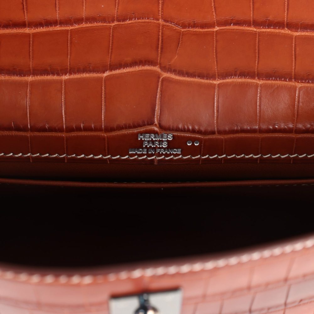 Pre-owned Hermes Kelly Pochette Fauve Matte Niloticus Crocodile Ruthenium Hardware - Image 7