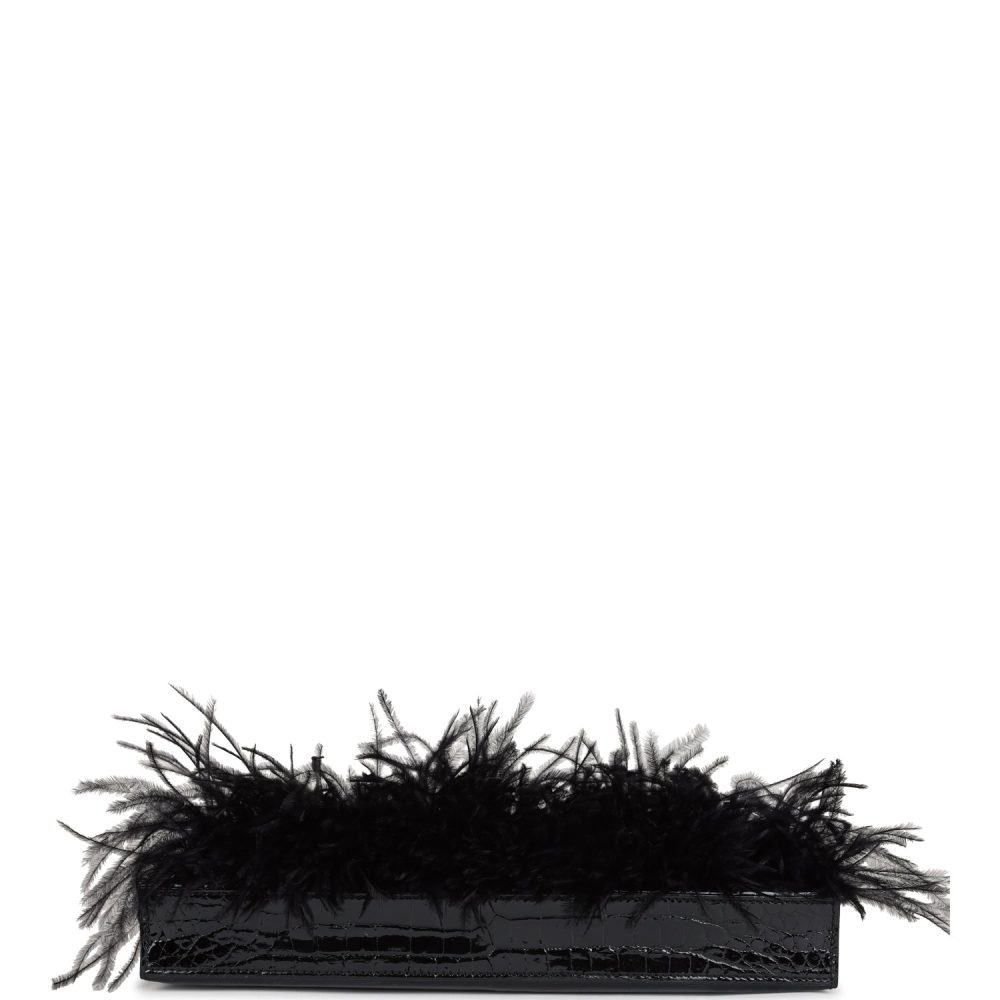 Hermes Kelly Elan Foile Black Shiny Porosus Crocodile and Ostrich Feather Gold Hardware - Image 6