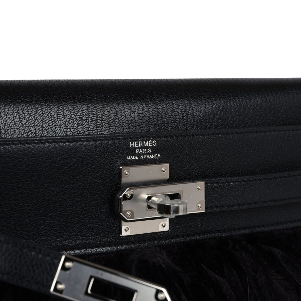 Hermes Kelly Elan Foile Chevre Chamkila and Ostrich Feather Palladium Hardware - Image 7