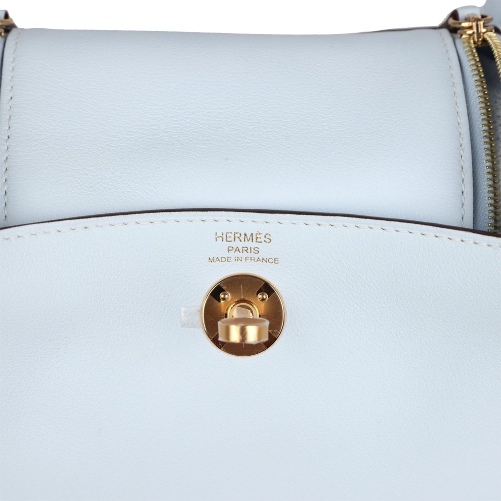 Hermes Mini Lindy Bleu Brume Swift Gold Hardware - Image 8