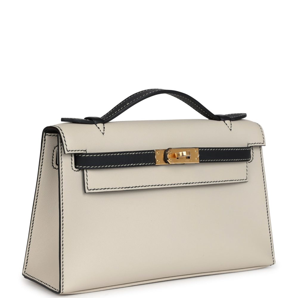 Hermes Special Order (HSS) Kelly Pochette Beton and Black Swift Gold Hardware - Image 2