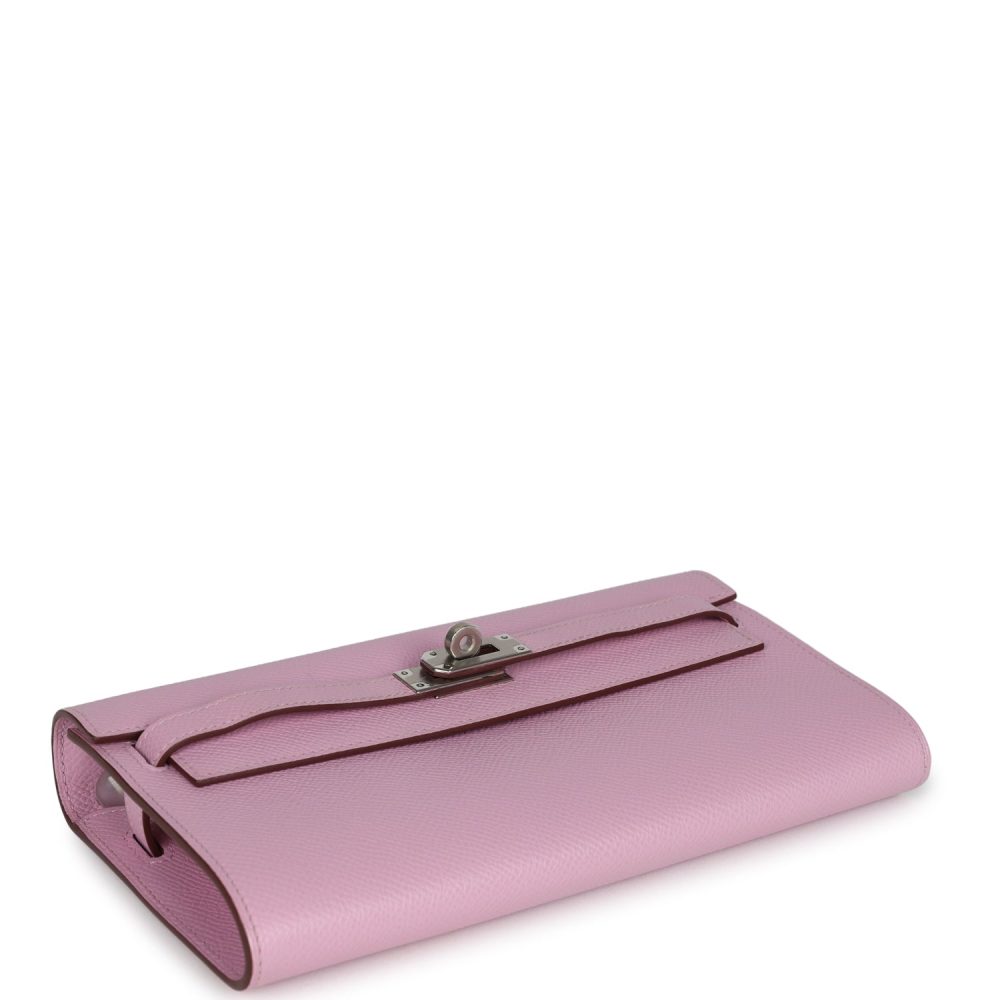 Hermes Kelly Wallet To Go Mauve Sylvestre Epsom Palladium Hardware - Image 6