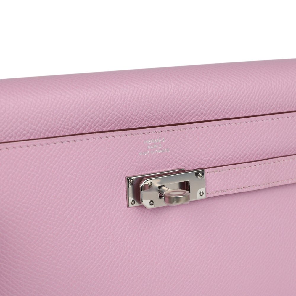 Hermes Kelly Wallet To Go Mauve Sylvestre Epsom Palladium Hardware - Image 7