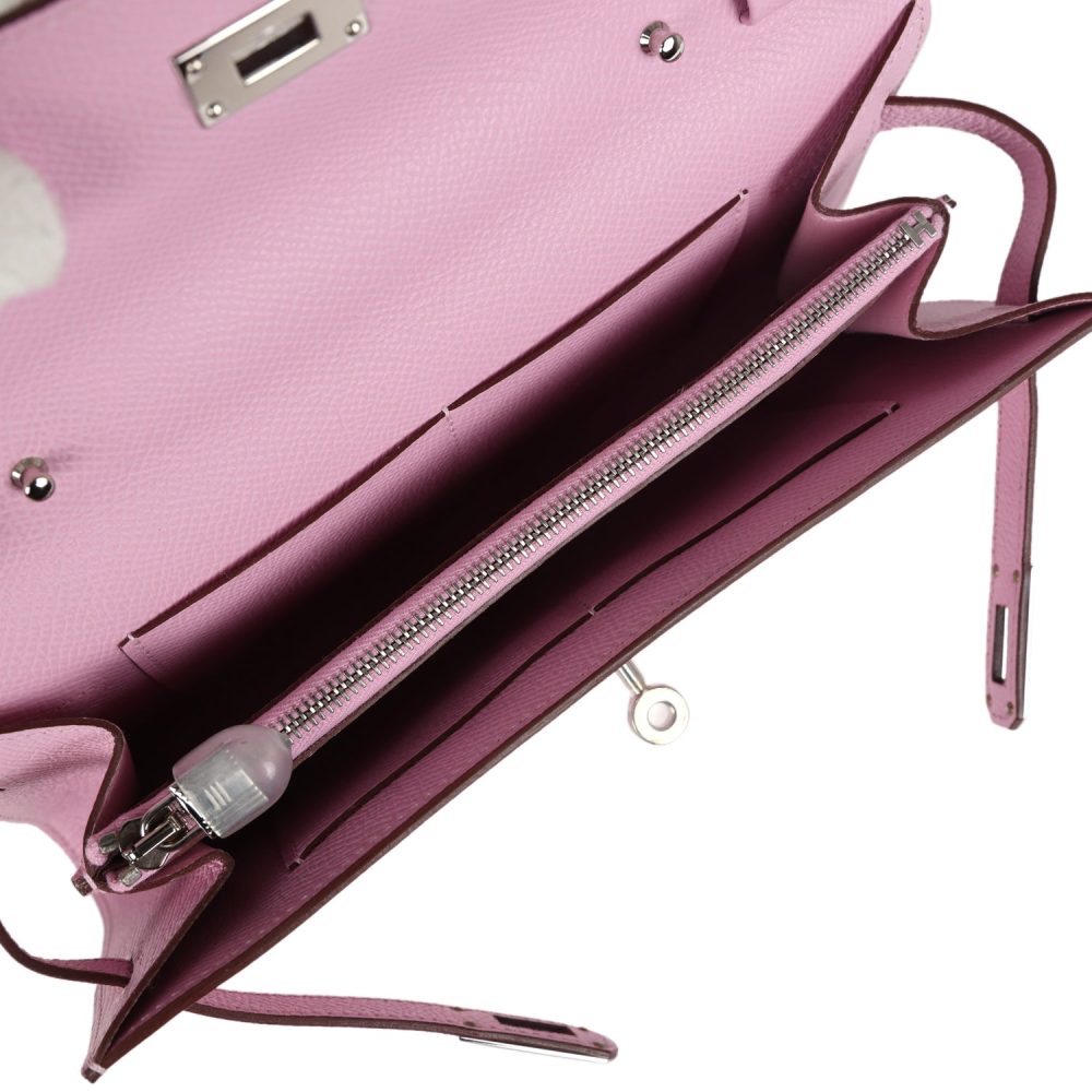 Hermes Kelly Wallet To Go Mauve Sylvestre Epsom Palladium Hardware - Image 8