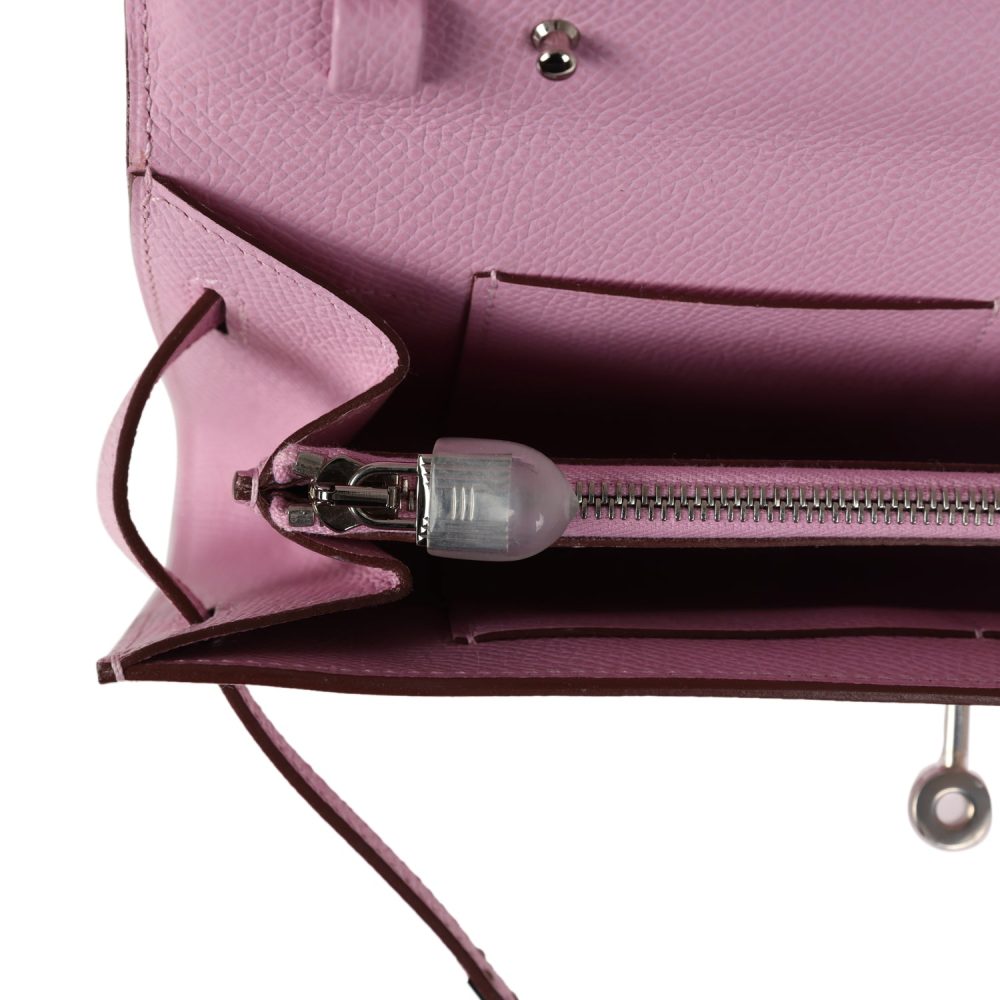 Hermes Kelly Wallet To Go Mauve Sylvestre Epsom Palladium Hardware - Image 9