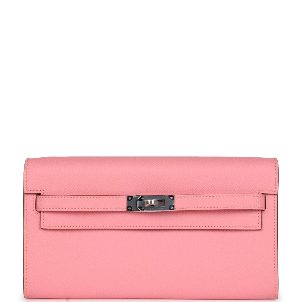 Hermes Kelly Wallet To Go Rose Confetti Epsom Palladium Hardware