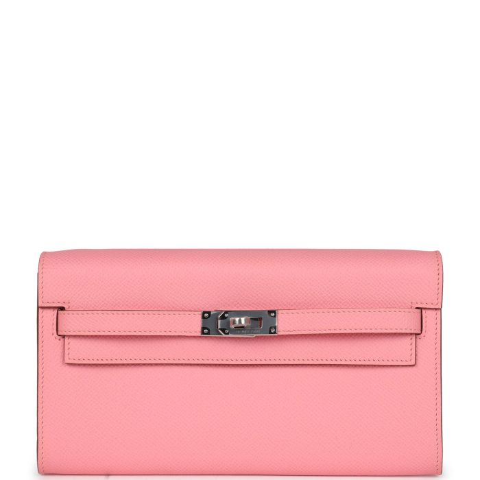 Hermes Kelly Wallet To Go Rose Confetti Epsom Palladium Hardware