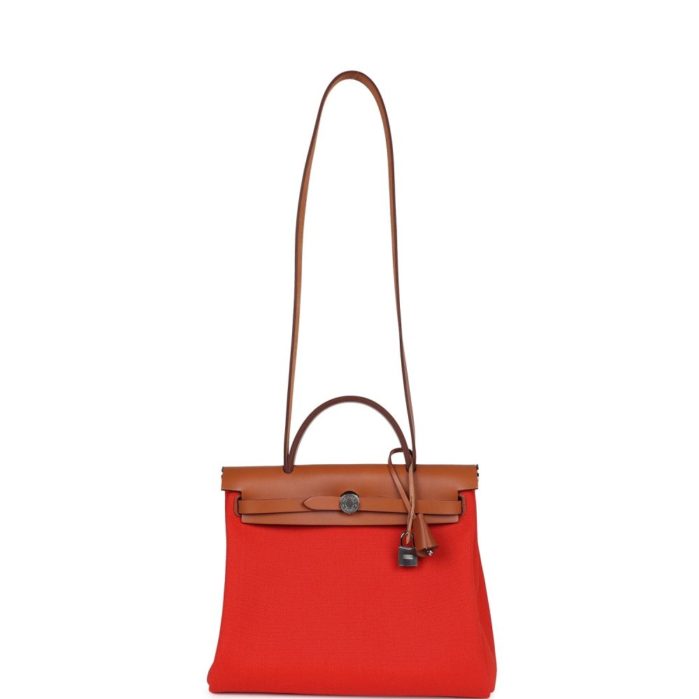Hermes Herbag Zip PM 31 Capucine Toile Militaire & Fauve Vache Hunter Palladium Hardware - Image 7