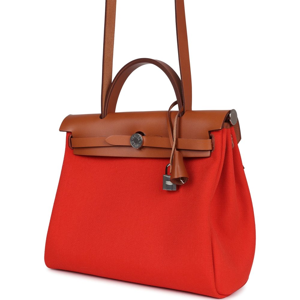 Hermes Herbag Zip PM 31 Capucine Toile Militaire & Fauve Vache Hunter Palladium Hardware - Image 5