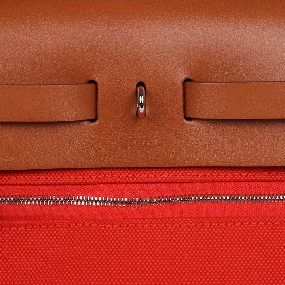 Hermes Herbag Zip PM 31 Capucine Toile Militaire & Fauve Vache Hunter Palladium Hardware - Image 8
