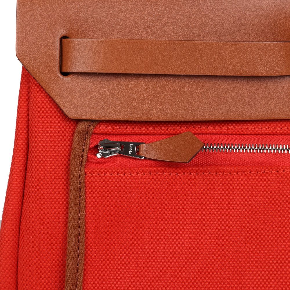 Hermes Herbag Zip PM 31 Capucine Toile Militaire & Fauve Vache Hunter Palladium Hardware - Image 9