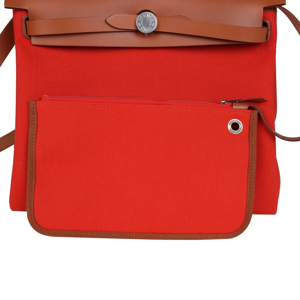 Hermes Herbag Zip PM 31 Capucine Toile Militaire & Fauve Vache Hunter Palladium Hardware - Image 10