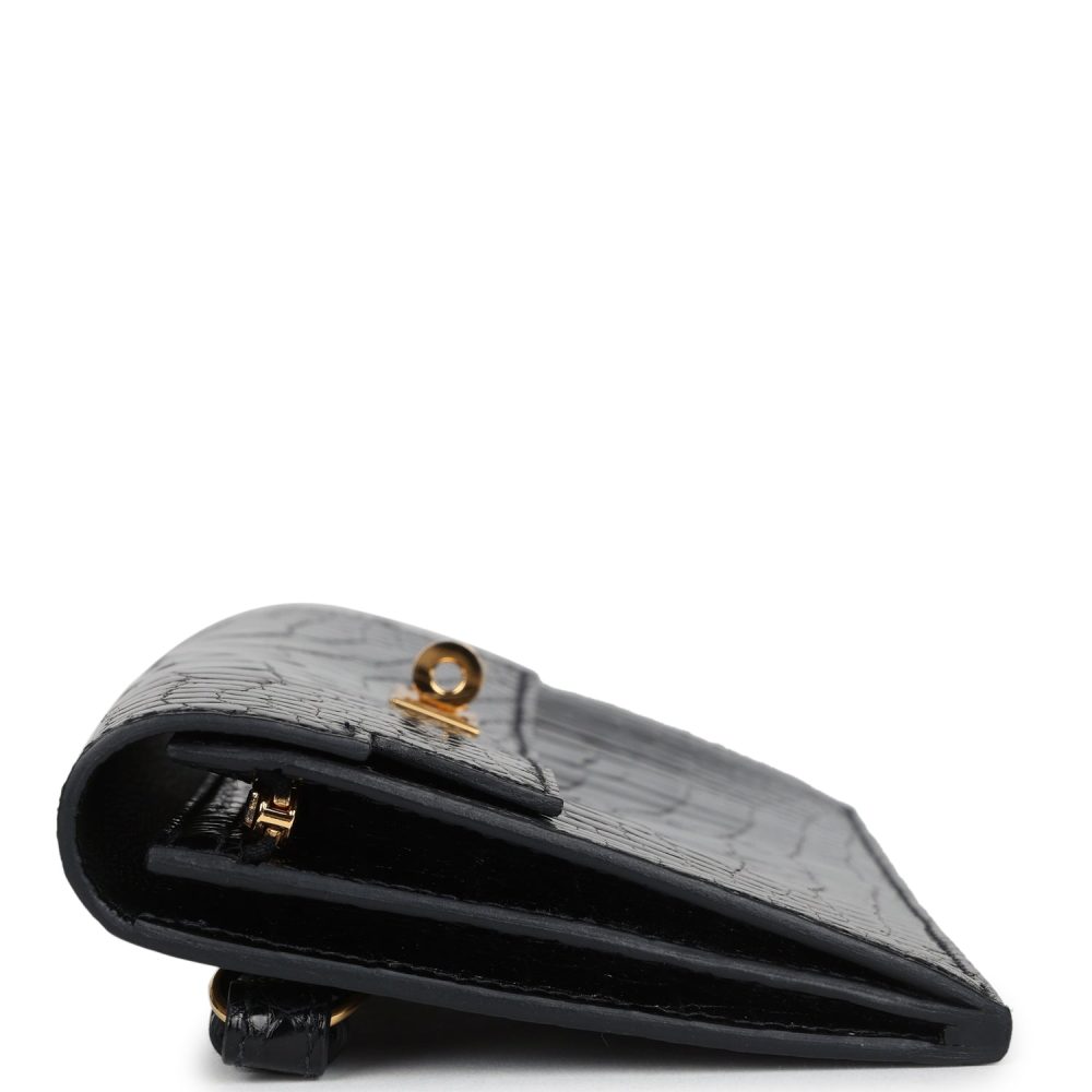 Pre-owned Hermes Kelly Pocket Long Wallet Black Shiny Alligator Gold Hardware - Image 3