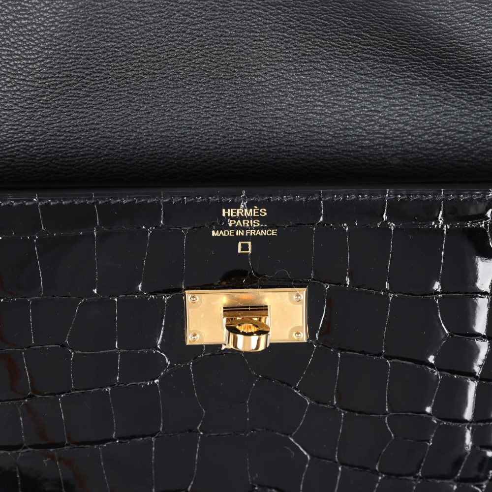 Pre-owned Hermes Kelly Pocket Long Wallet Black Shiny Alligator Gold Hardware - Image 7