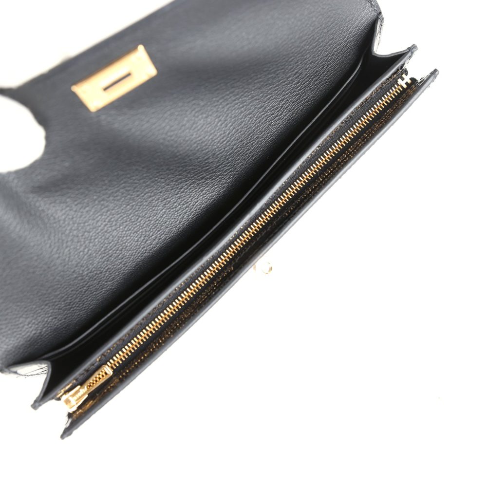 Pre-owned Hermes Kelly Pocket Long Wallet Black Shiny Alligator Gold Hardware - Image 8