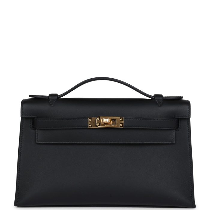 Hermes Kelly Pochette Black Swift Gold Hardware