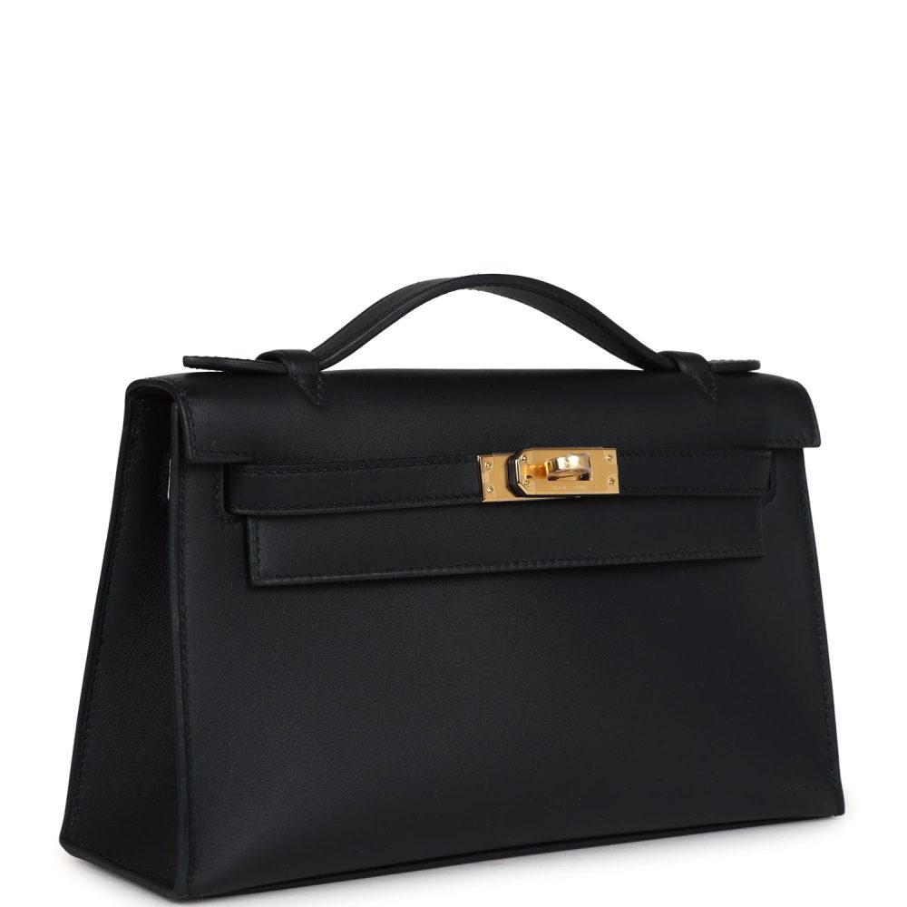 Hermes Kelly Pochette Black Swift Gold Hardware - Image 2