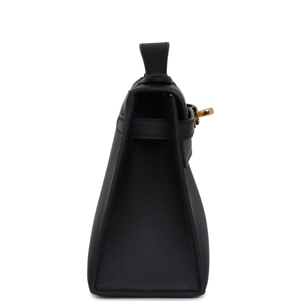 Hermes Kelly Pochette Black Swift Gold Hardware - Image 3