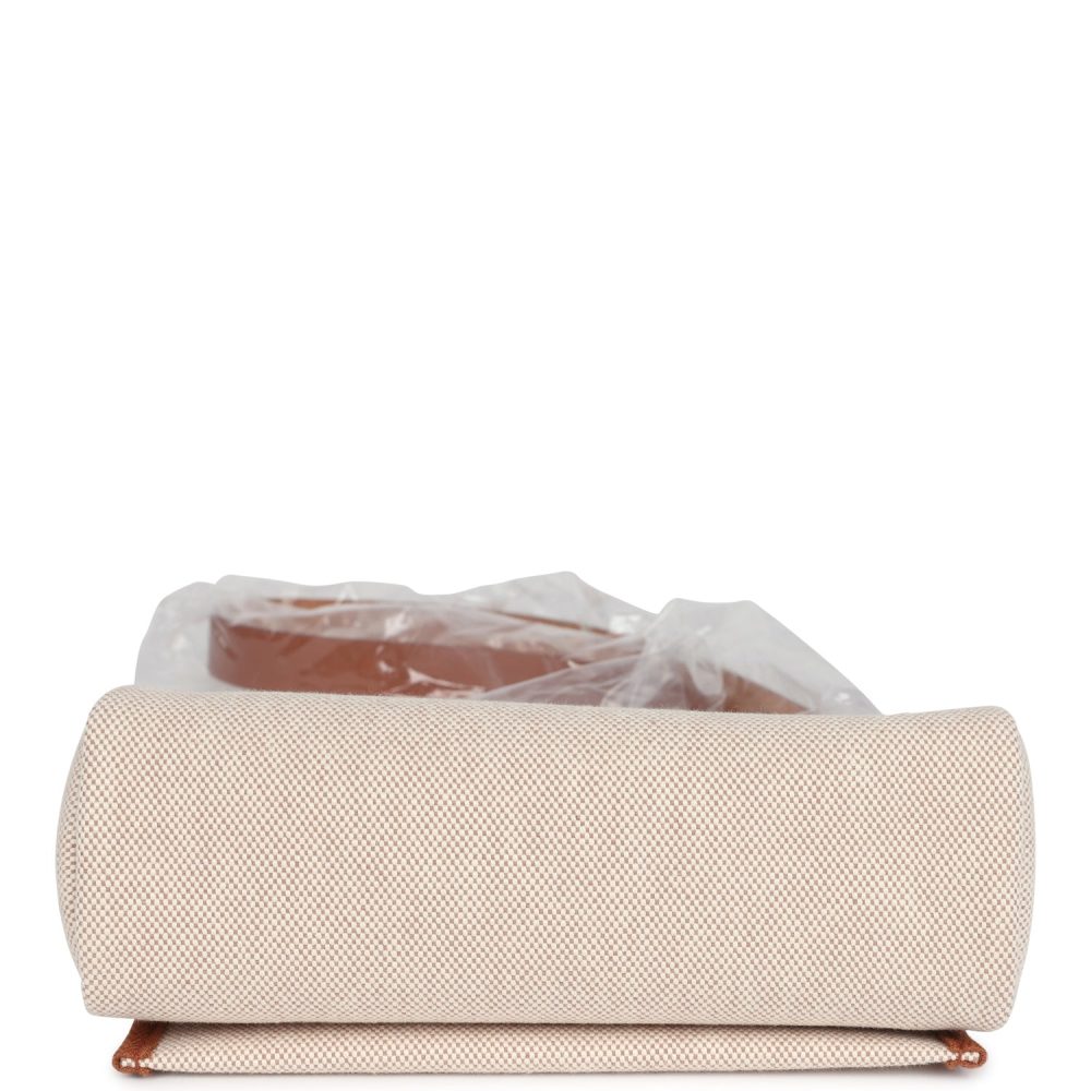 Hermes Herbag Zip 20 Mini Ecru and Beige Toile H Canvas and Fauve Vache Hunter Gold Hardware - Image 9