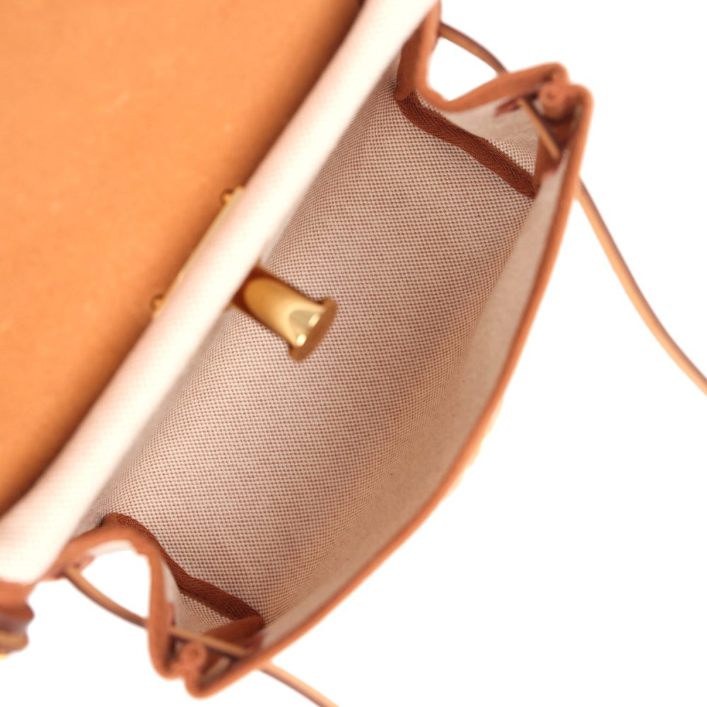 Hermes Herbag Zip 20 Mini Ecru and Beige Toile H Canvas and Fauve Vache Hunter Gold Hardware - Image 10