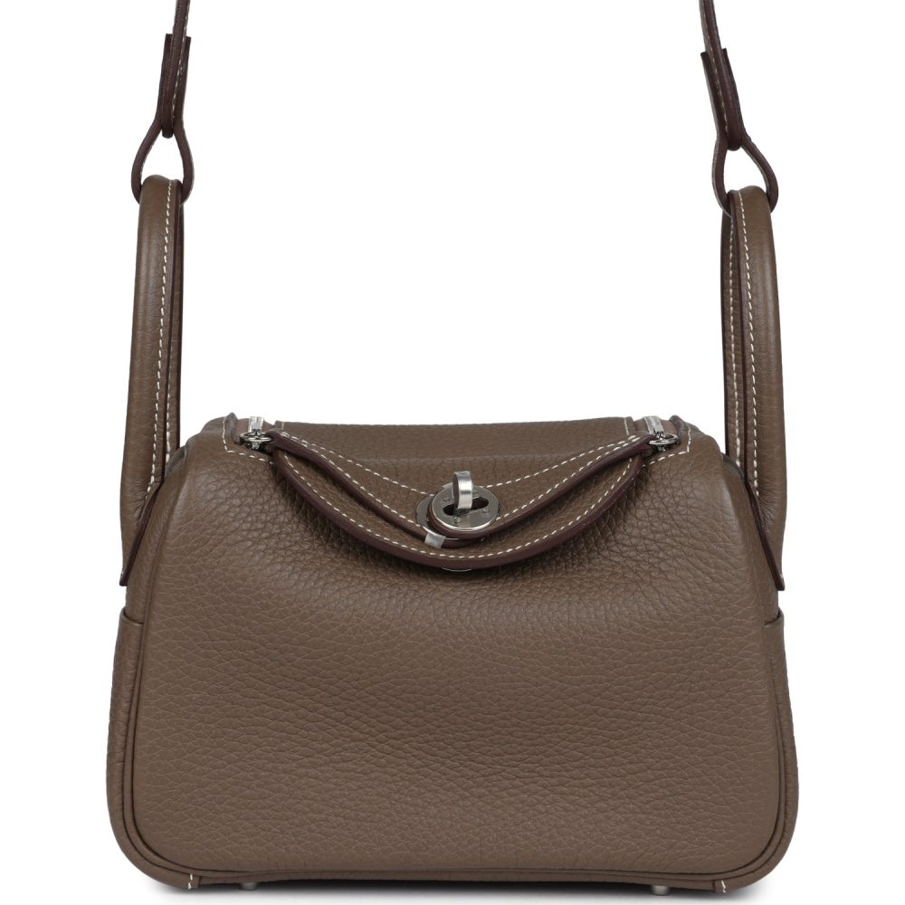 Hermes Mini Lindy Etoupe Clemence Palladium Hardware