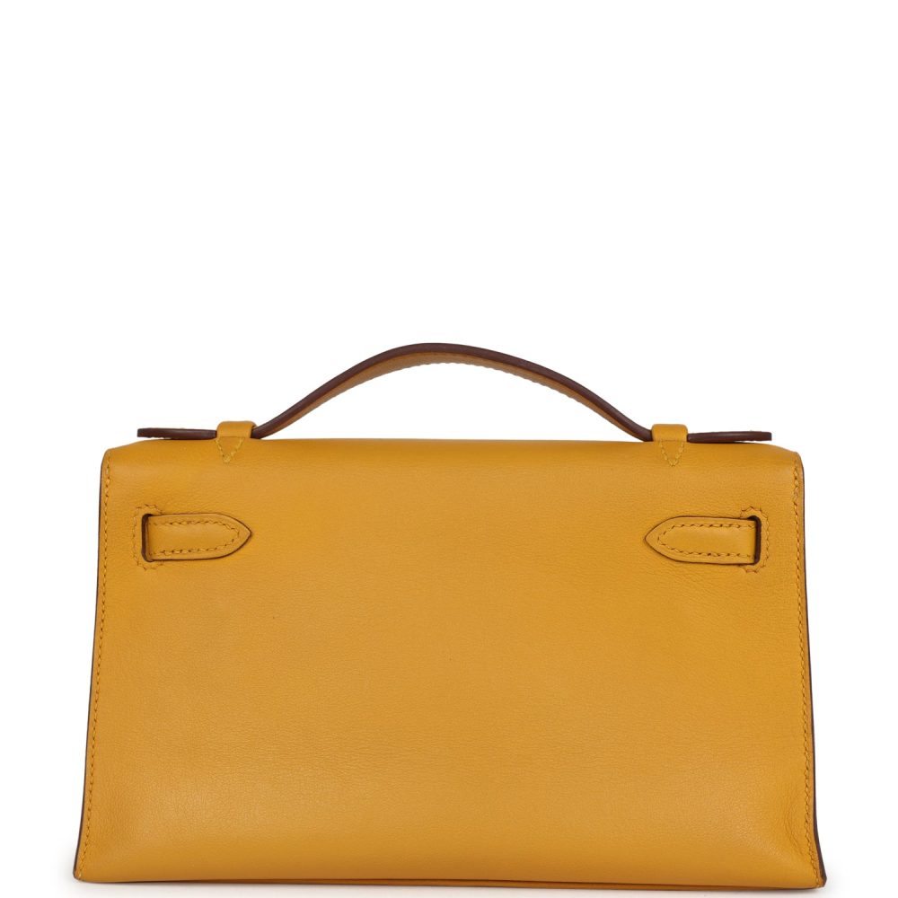 Pre-owned Hermes Kelly Pochette Jaune Ambre Swift Palladium Hardware - Image 4