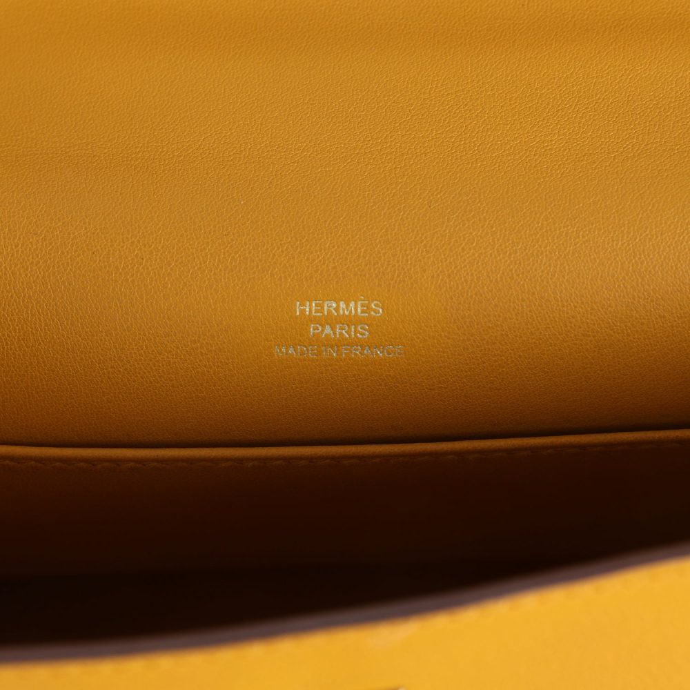 Pre-owned Hermes Kelly Pochette Jaune Ambre Swift Palladium Hardware - Image 7