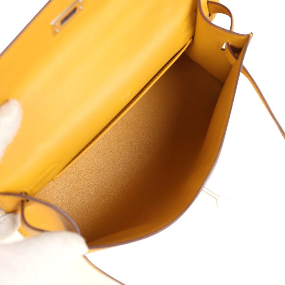 Pre-owned Hermes Kelly Pochette Jaune Ambre Swift Palladium Hardware - Image 8