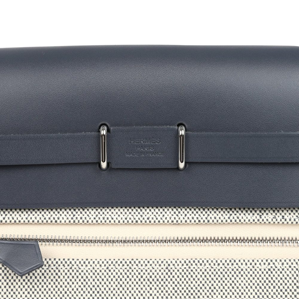 Hermes Herbag Zip 20 Mini Ecru and Ardoise Toile H Canvas and Ardoise Vache Hunter Palladium Hardware - Image 7