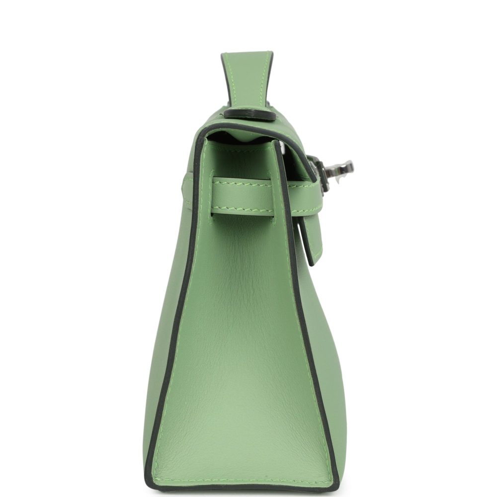Hermes Kelly Pochette Vert Criquet Swift Palladium Hardware - Image 3