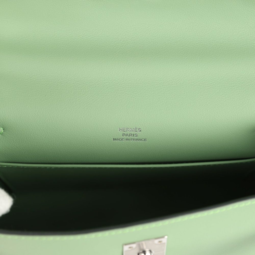 Hermes Kelly Pochette Vert Criquet Swift Palladium Hardware - Image 7