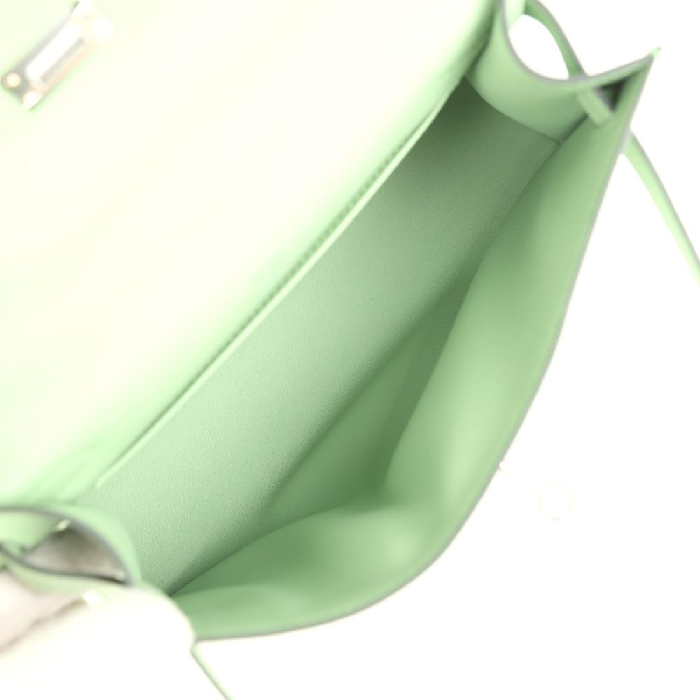 Hermes Kelly Pochette Vert Criquet Swift Palladium Hardware - Image 8
