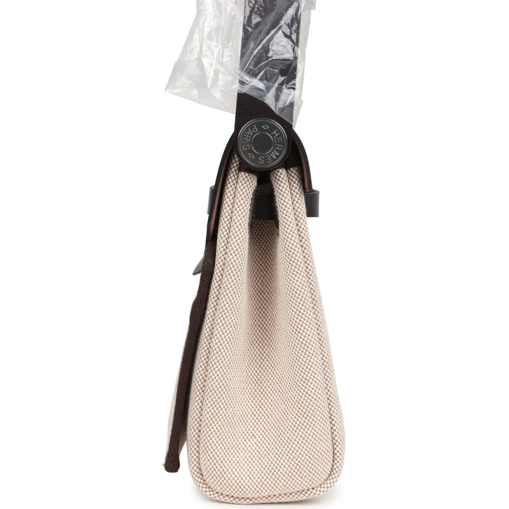 Hermes Herbag Zip 20 Mini Ecru and Beige Toile H Canvas and Ebene Vache Hunter Palladium Hardware - Image 3