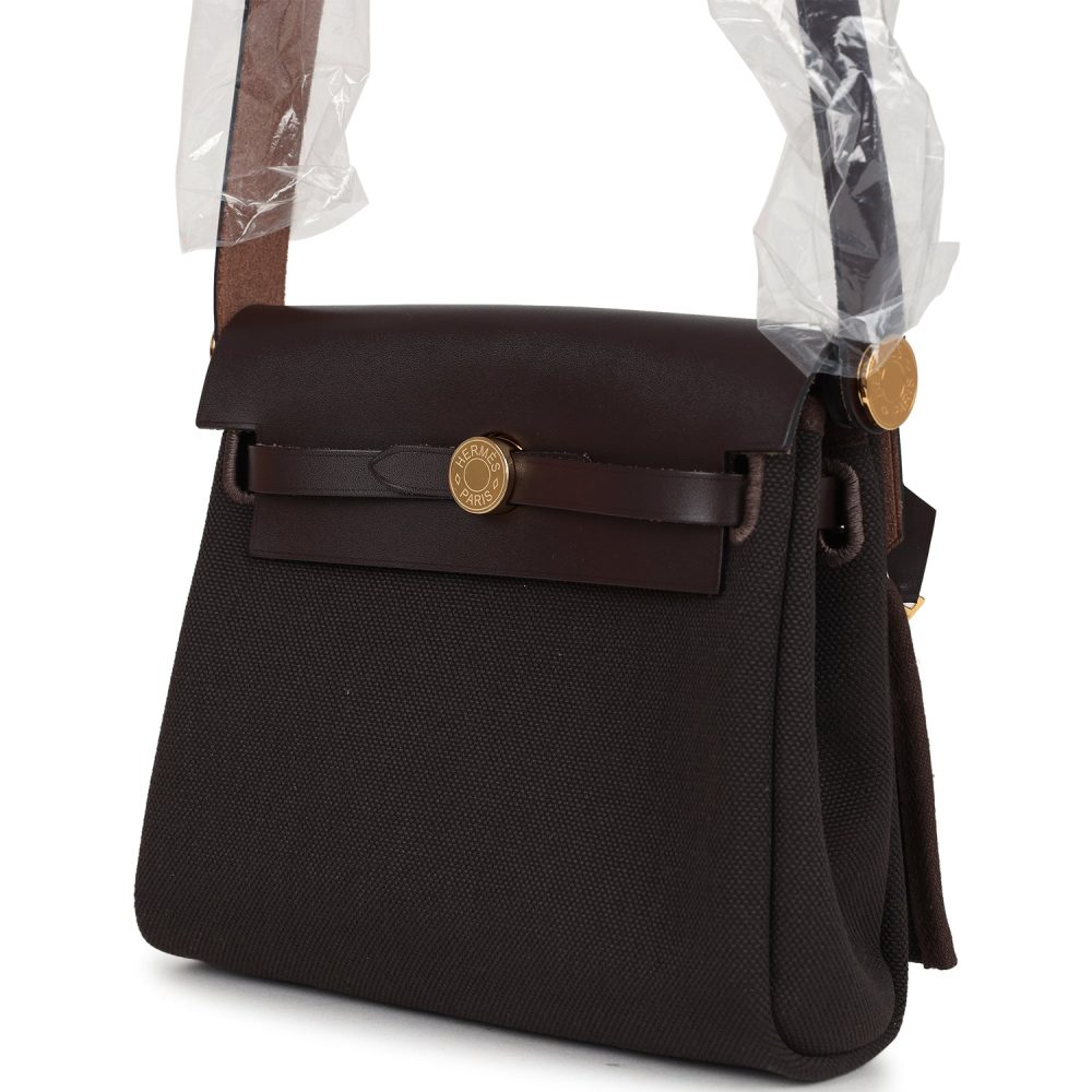 Hermes Herbag Zip 20 Mini Ebene Toile H Canvas and Vache Hunter Gold Hardware - Image 5